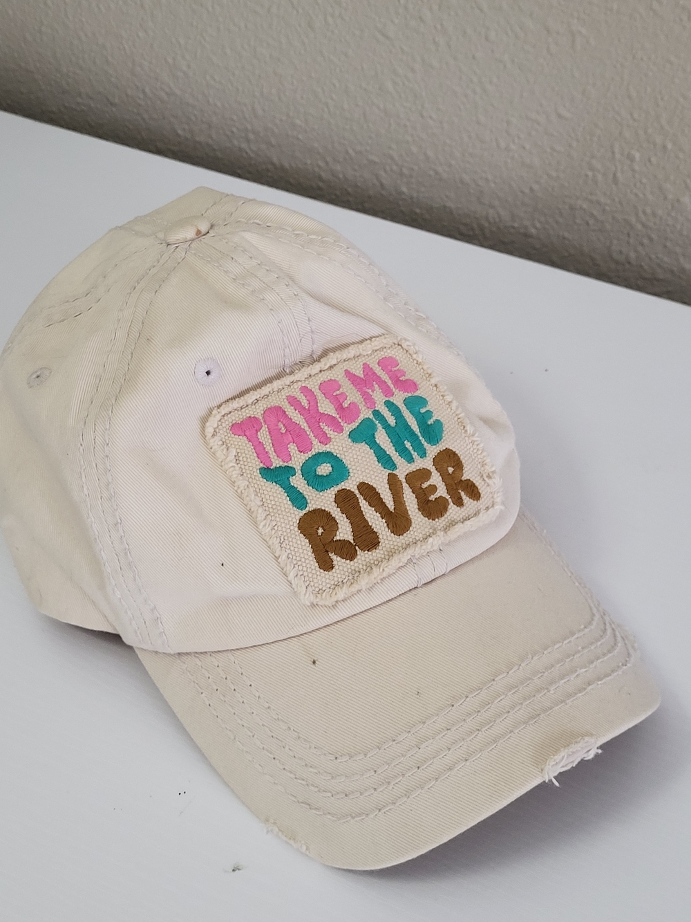 KBETHOS Beige Vintage Take Me To The River Label Hat